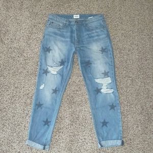 NWOT HUDSON Riley Distressed Rhinestone Button Fly Light Relaxed Jeans